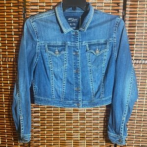 Silver Jeans Classic Blue Distressed Denim Cropped Jacket Size XL
